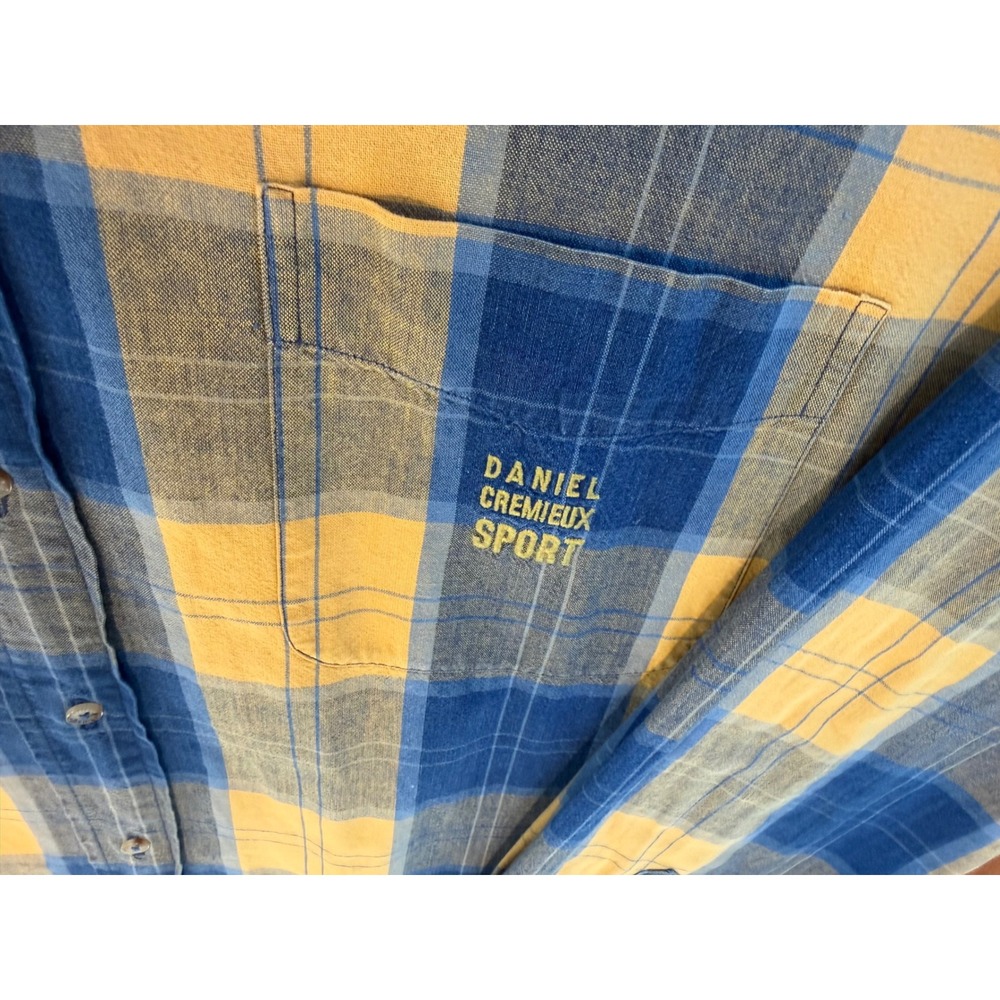 Daniel Cremieux Sport Mens XXL Plaid Button Down Shirt Yellow Blue Cotton L/S - Picture 5 of 8